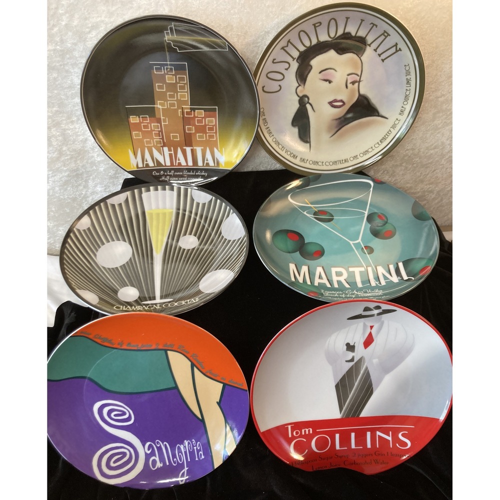 Art Deco / Retro Barware Cocktail Plates 2003 New in Original Container 8 inches